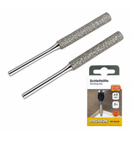 Embouts de meulage diamantés cylindriques Ø5 mm – Lot de 2 – Proxxon 28246